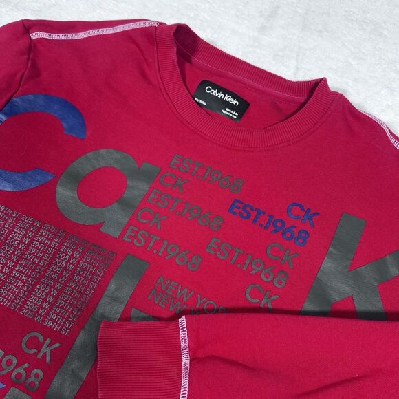 CK Calvin Klein Red Crew Neck‎ Big Spellout Graphic Sweatshirt Unisex XXL - Picture 1 of 7